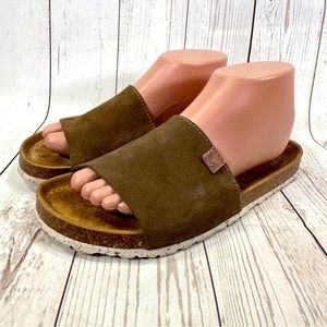 Biostep Women’s Brown Suede Leather Comfort Slides SZ 9.5 Cushioned Cork Sandals